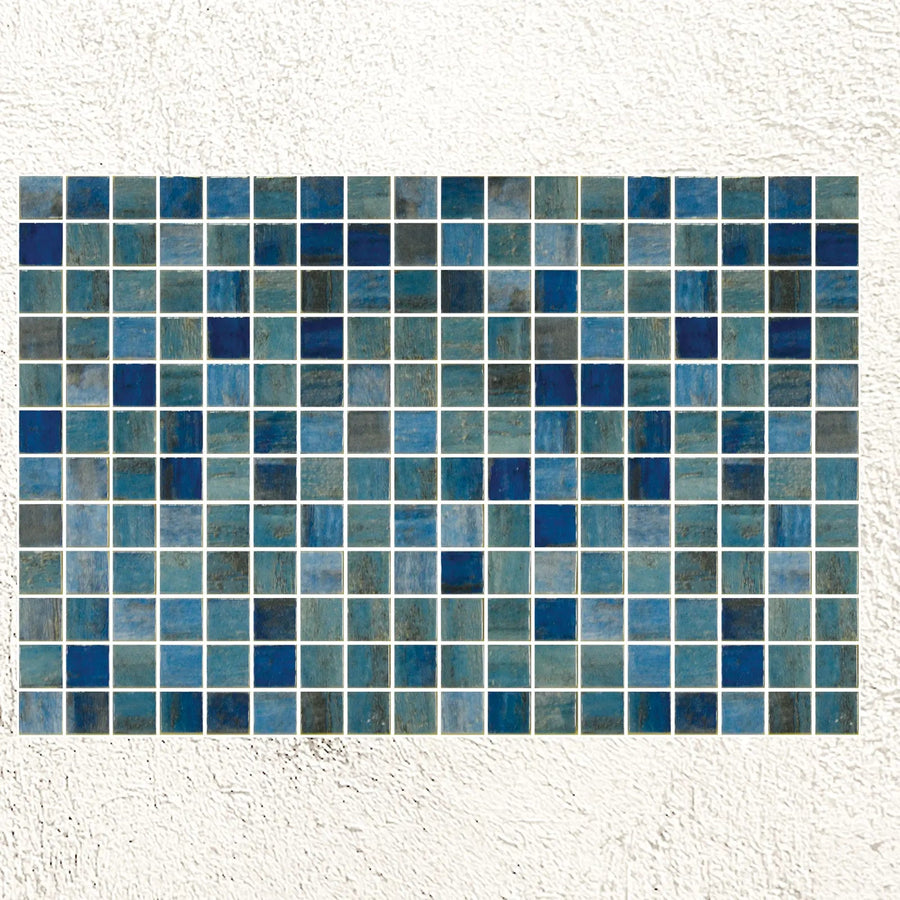 Aquastyle Forest Blue 25mm glass mosaic sheet face detail