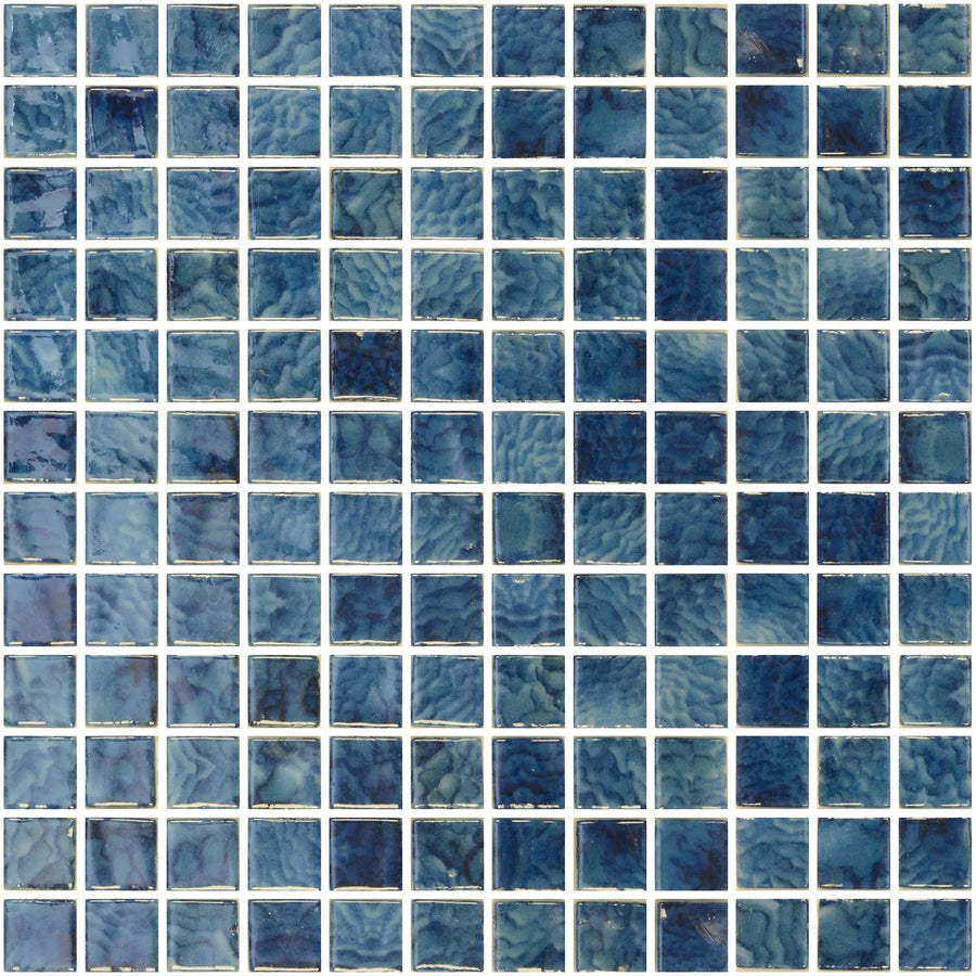 Aquastyle Arrecife Blue glass mosaic shown as a large surface