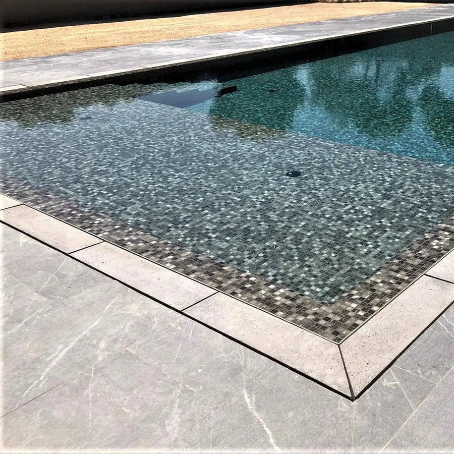 Fiji Storm Matte 31.1 x 41.7cm glass mosaic stone effect room setting