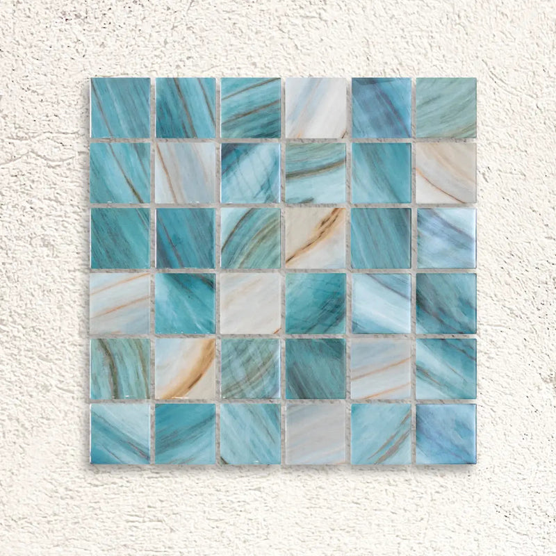 Maldives Penta Zhoe Iridis 31.1 x 31.1cm iridescent glass mosaic tile face
