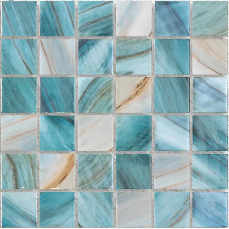Maldives Penta Zhoe Iridis 31.1 x 31.1cm iridescent glass mosaic tile face