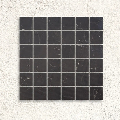 Seychelles Penta Nero Calatorao Matte 31.1 x 31.1cm black glass mosaic tile face
