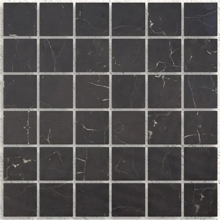 Seychelles Penta Nero Calatorao Matte 31.1 x 31.1cm black glass mosaic tile face