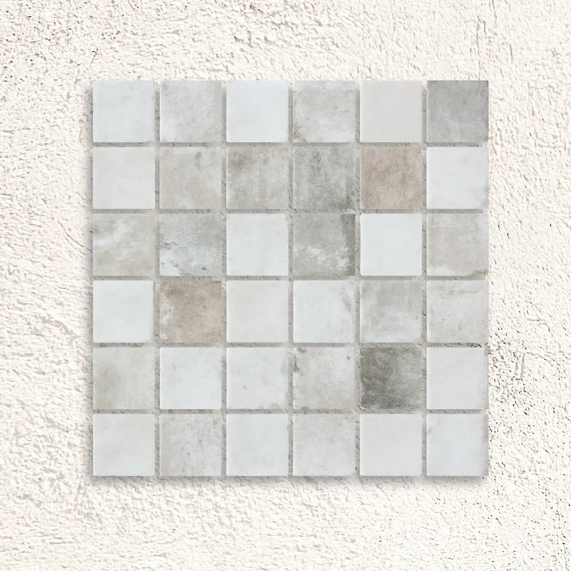 Seychelles Penta Shabby Terra Matte 31.1 x 31.1cm grey glass mosaic tile face