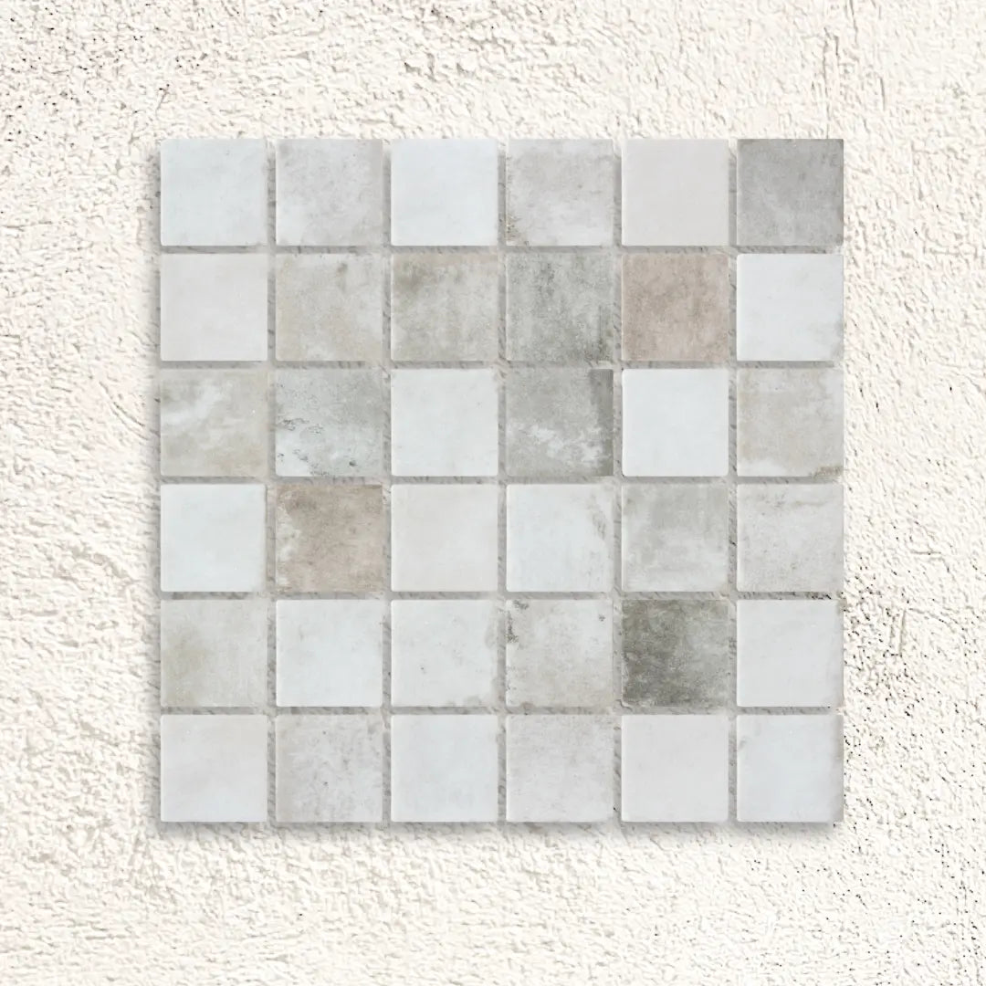 Seychelles Penta Shabby Terra Matte 31.1 x 31.1cm grey glass mosaic tile face