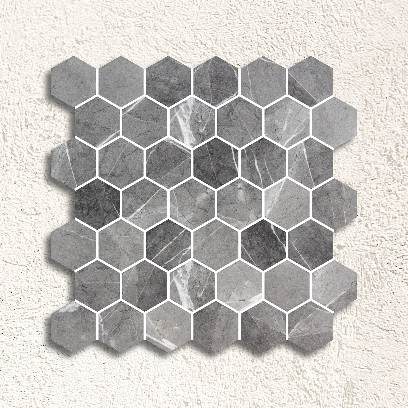 Hex xl grafito matte mosaic gray hexagonal marble mosaic tile with white grout for wall and floor decor