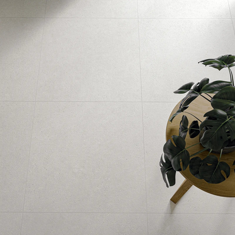 Borneo White Matt 75 x 75cm porcelain stone effect tile room setting