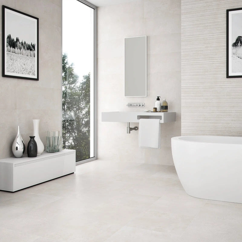 Neutra Cream Natural 60 x 60cm concrete-effect porcelain room setting
