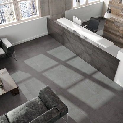 Neutra Antracite Natural 60 x 60cm concrete-effect porcelain floor and wall room setting