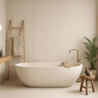 Granite Cream 30 x 90cm ceramic concrete effect tile room setting