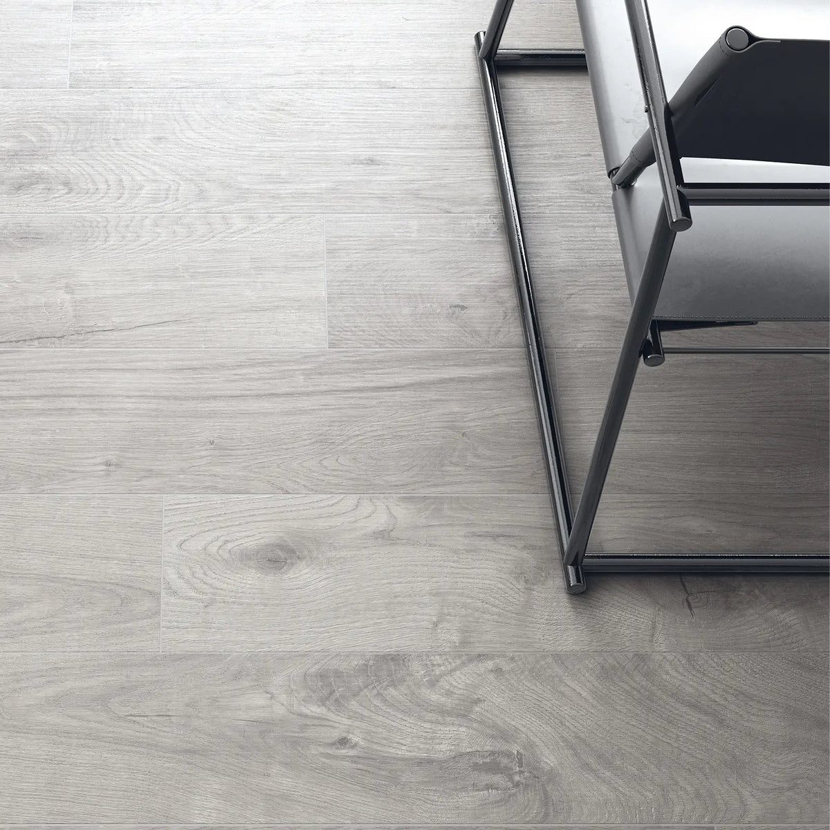 Yukon Grey 20 x 120cm porcelain wood effect tile room setting