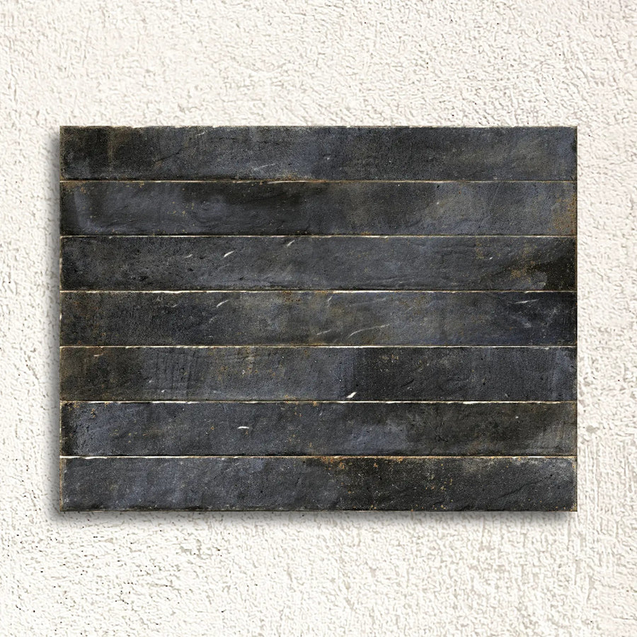 Genesi Anthracite Brillo 4.8 x 45cm charcoal grey gloss brick tile lifestyle setting
