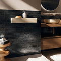 Genesi Anthracite Brillo 4.8 x 45cm charcoal grey gloss brick tiles in a room setting