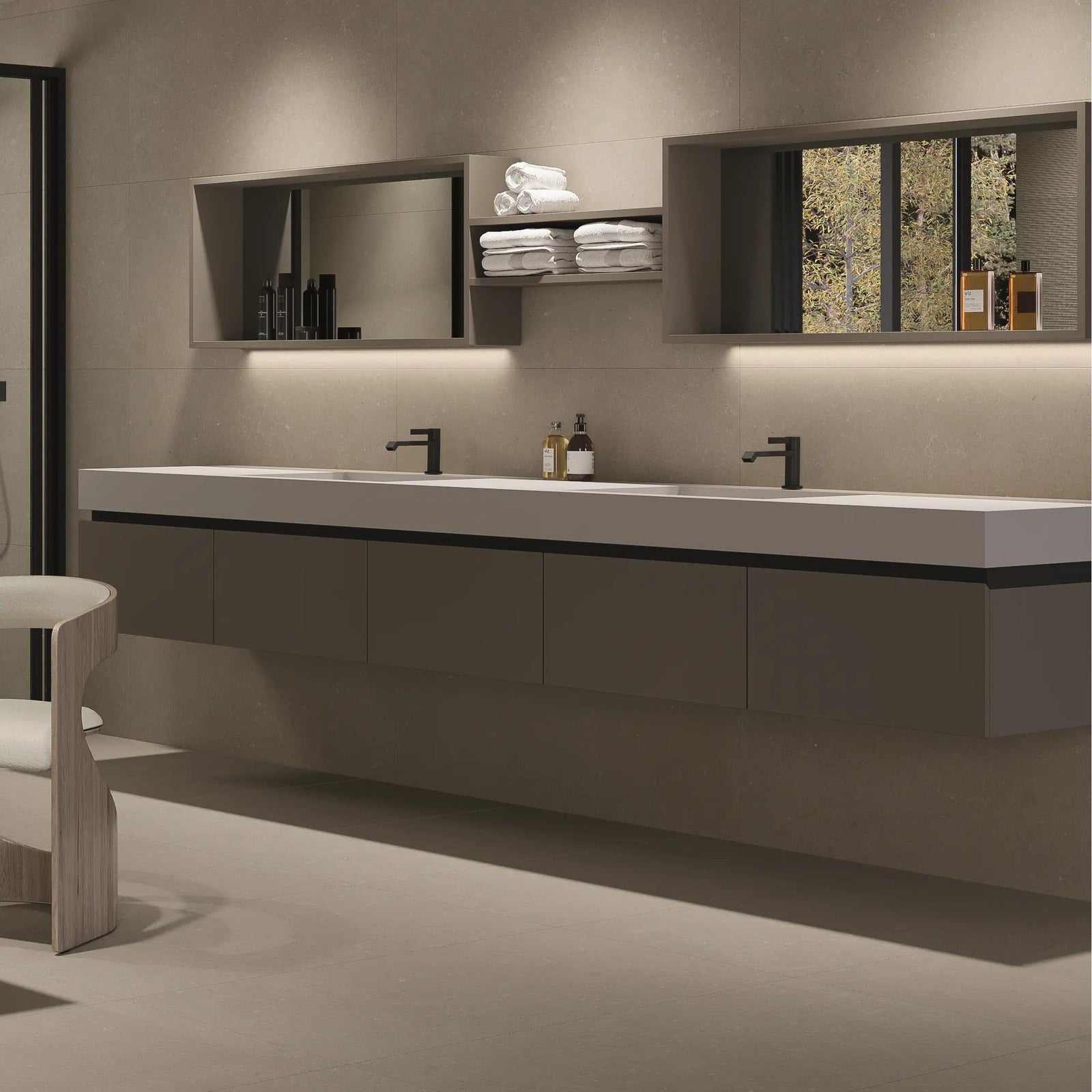 Osso Sand 60 x 120cm Porcelain Tile in a bathroom setting