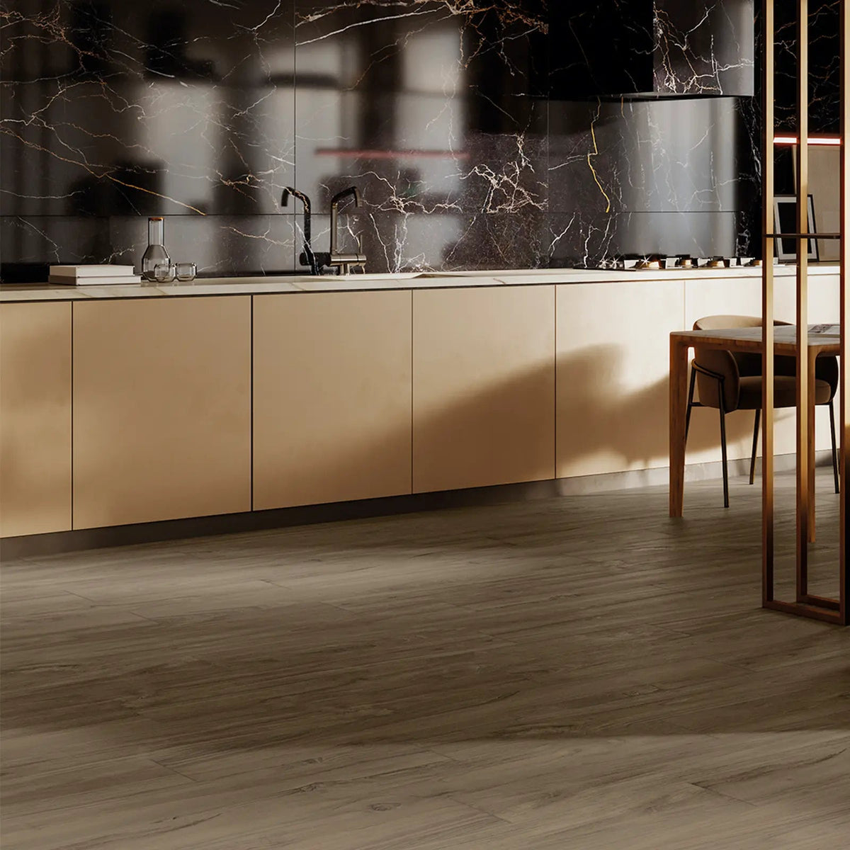 Hannover Wood Walnut 20 x 120cm porcelain wood effect tile room setting