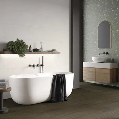 Happy White 33 x 100cm ceramic terrazzo tile room setting