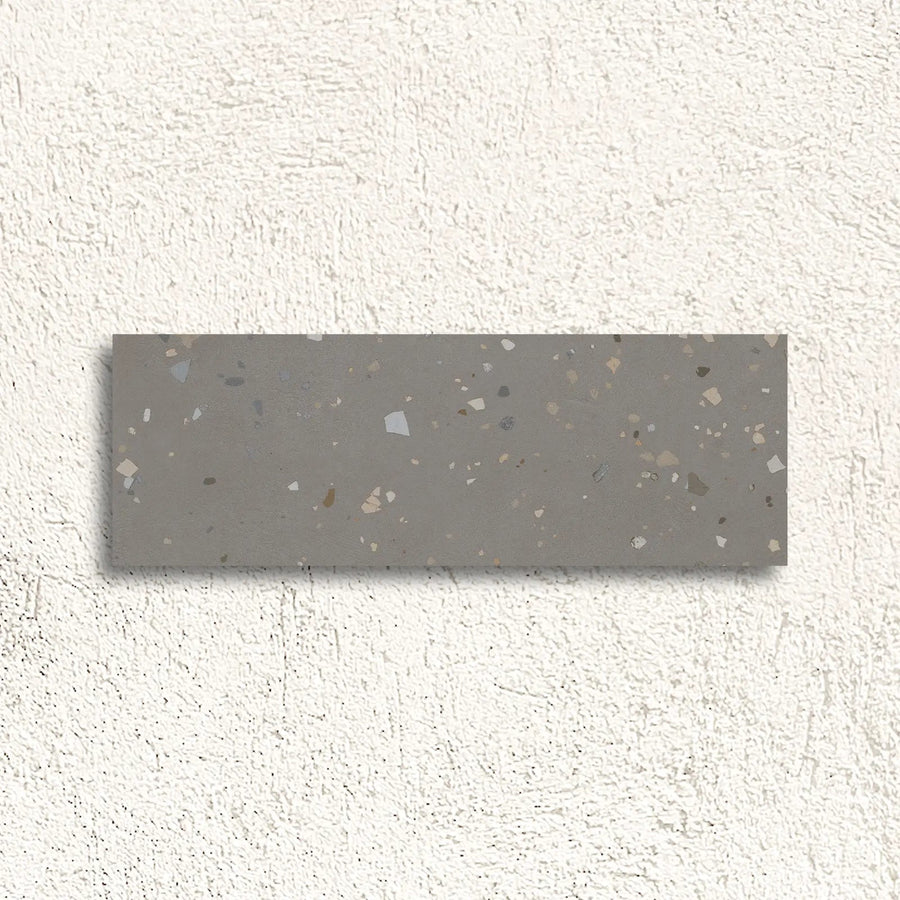 Happy Joy Grey 33 x 100cm ceramic terrazzo tile face