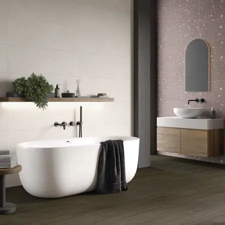 Happy Joy Rose 33 x 100cm ceramic terrazzo tile room setting detail
