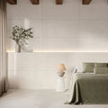 Mixtone White 60 x 120cm porcelain stone effect tile room setting
