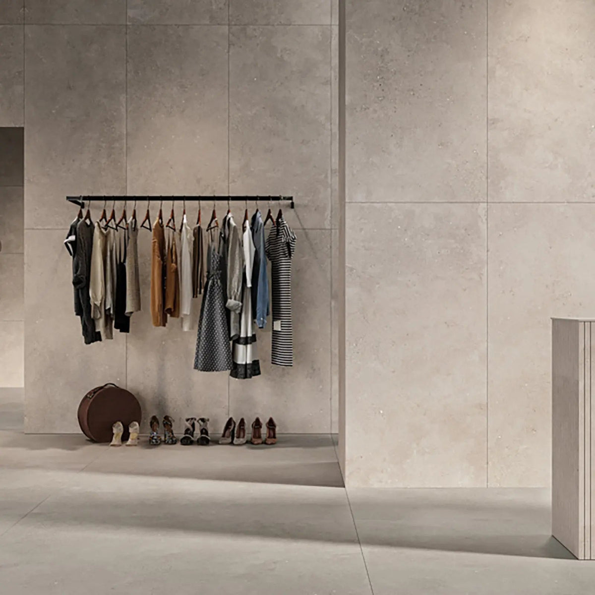 Mixtone Grey 60 x 120cm porcelain stone effect tile room setting