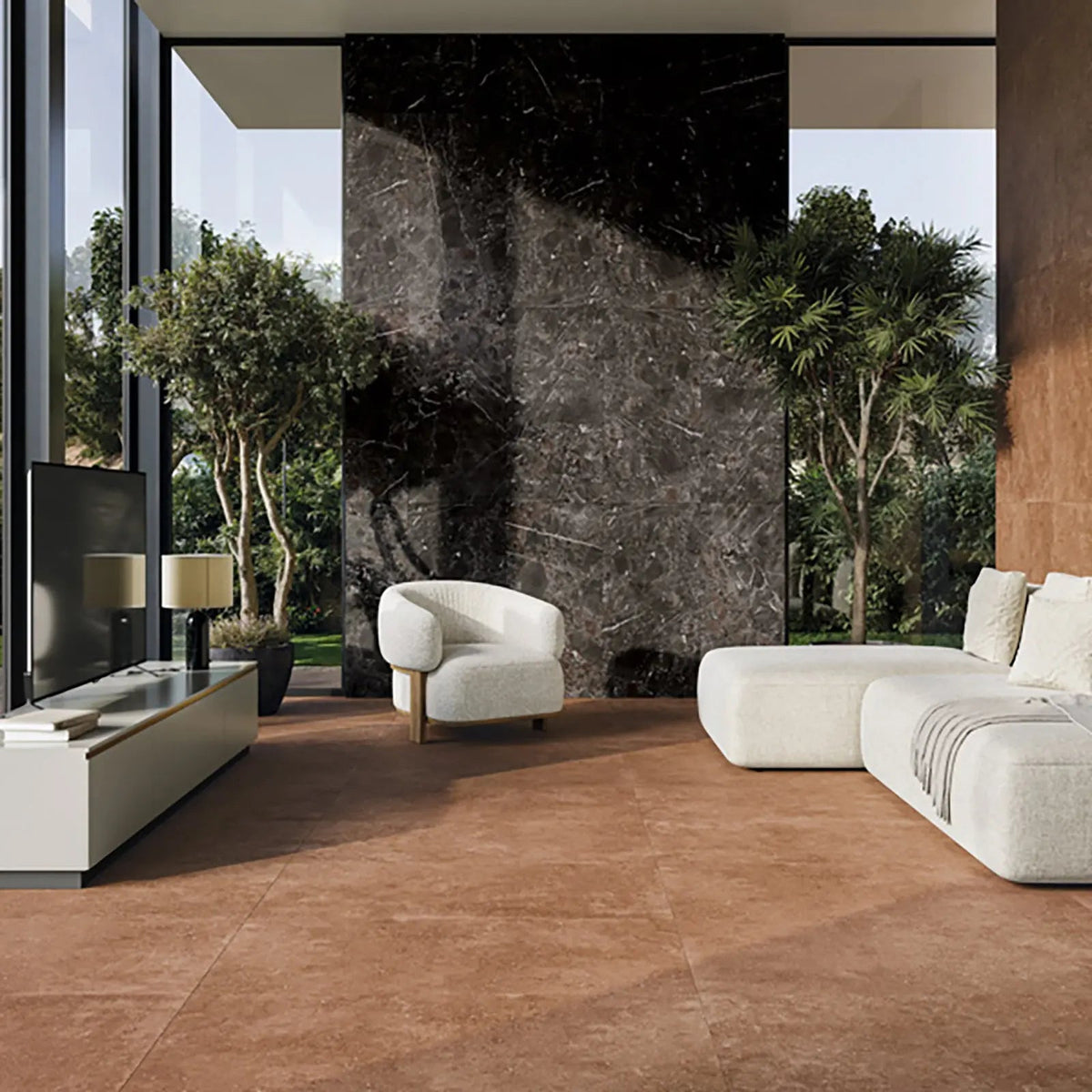 Mixtone Rosso 60 x 120cm porcelain stone effect tile room setting