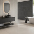 Mixtone Grey Décor 60 x 120cm porcelain stone effect fluted tile room setting