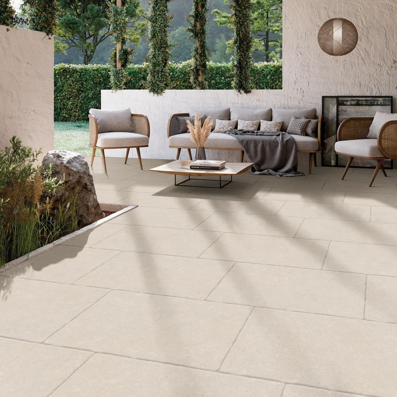 Sabbia Bone 60 x 90cm porcelain stone-effect tile room setting