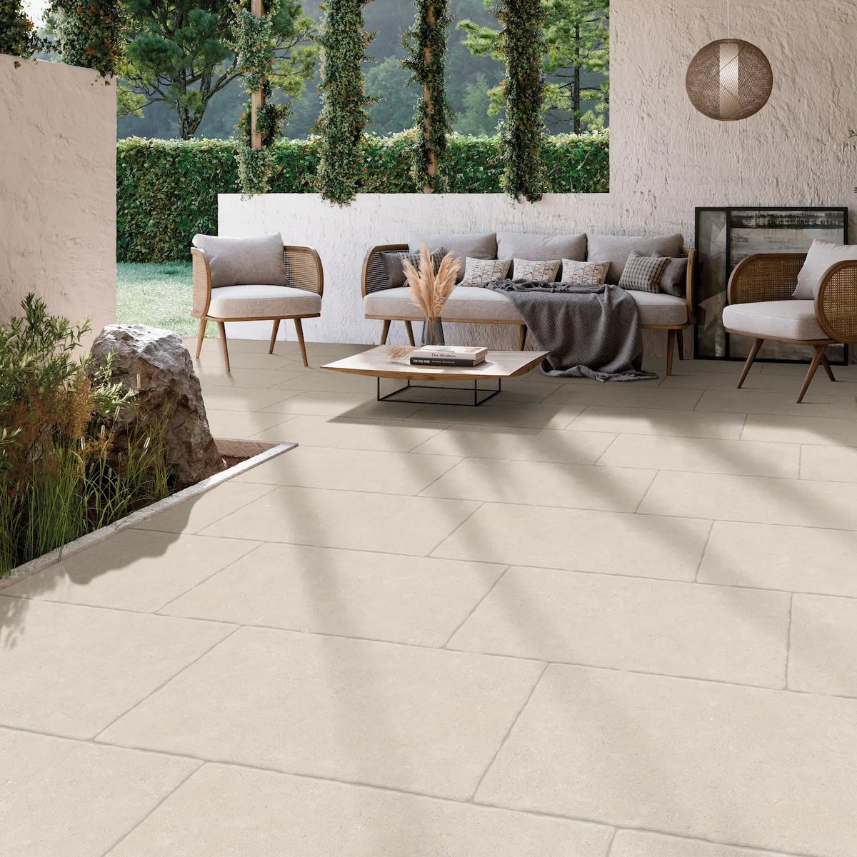 Sabbia Bone 60 x 90cm porcelain stone-effect tile room setting
