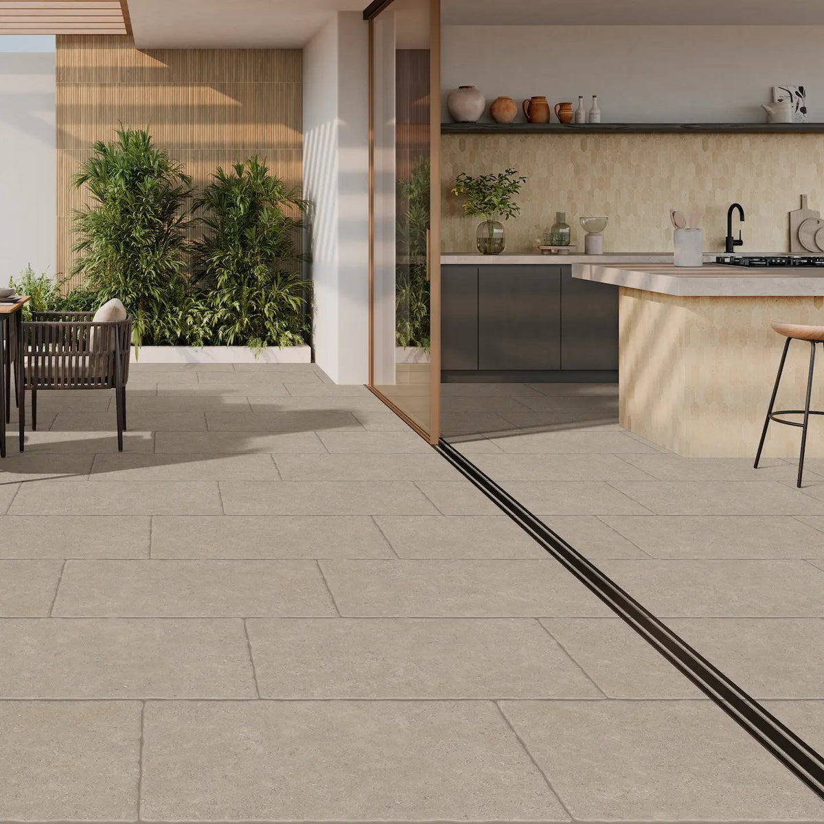 Sabbia Noce 60 x 90cm porcelain stone-effect tile room setting