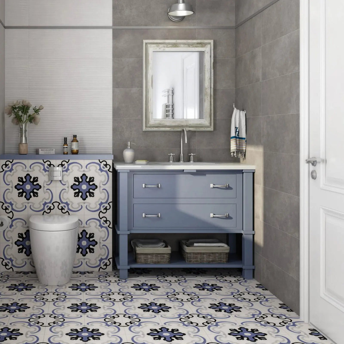 Mist Perla 25 x 70cm ceramic pearl-grey wall tile room setting
