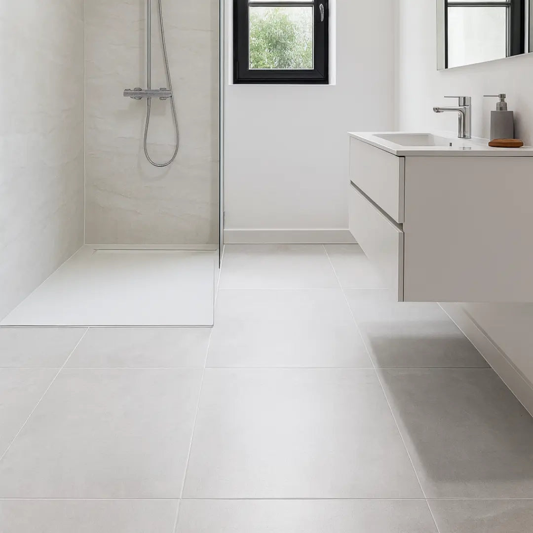 Whitehall Blanco Matt 90 x 90cm porcelain tile room setting