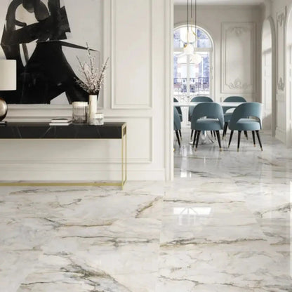 Pisa Gold Gloss 90 x 90cm porcelain marble effect tile room setting