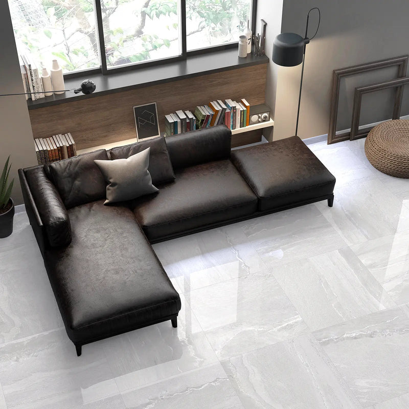 Whitehall Blanco Gloss 90 x 90cm porcelain tile room setting