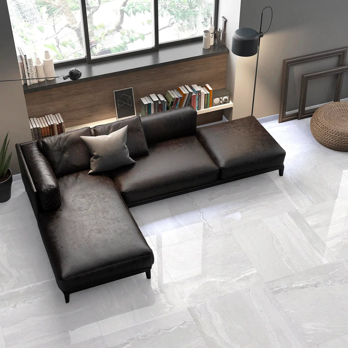 Whitehall Blanco Gloss 90 x 90cm porcelain tile room setting