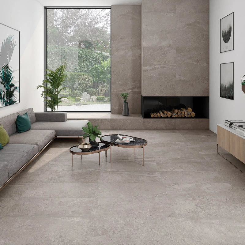 Erding Ash 45 x 90cm porcelain stone effect tile room setting