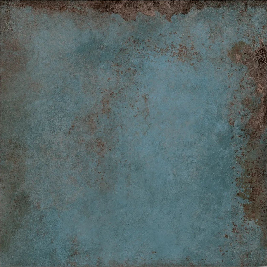 Alloy Azzurro Matt 60x60cm blue metal effect porcelain tile face detail
