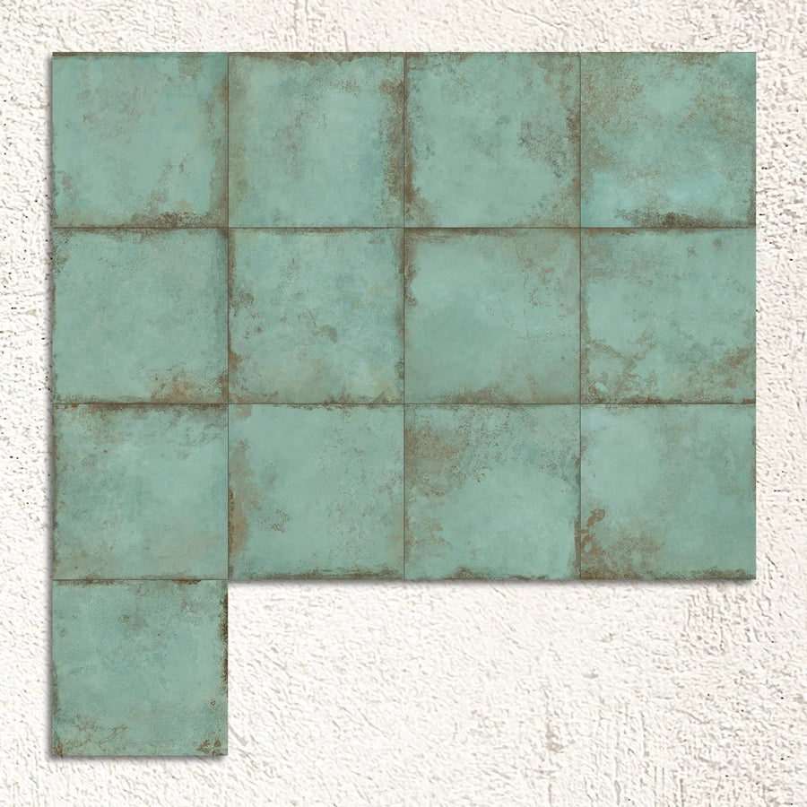 Alloy Mint Matt 60x60cm pale green metal effect porcelain tiles shown as a large surface