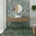 Alloy Mint Matt 60x60cm pale green metal effect porcelain tiles in a room setting