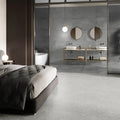 Alloy Pearl Matt 60x60cm pale metal effect porcelain tiles shown as flooring
