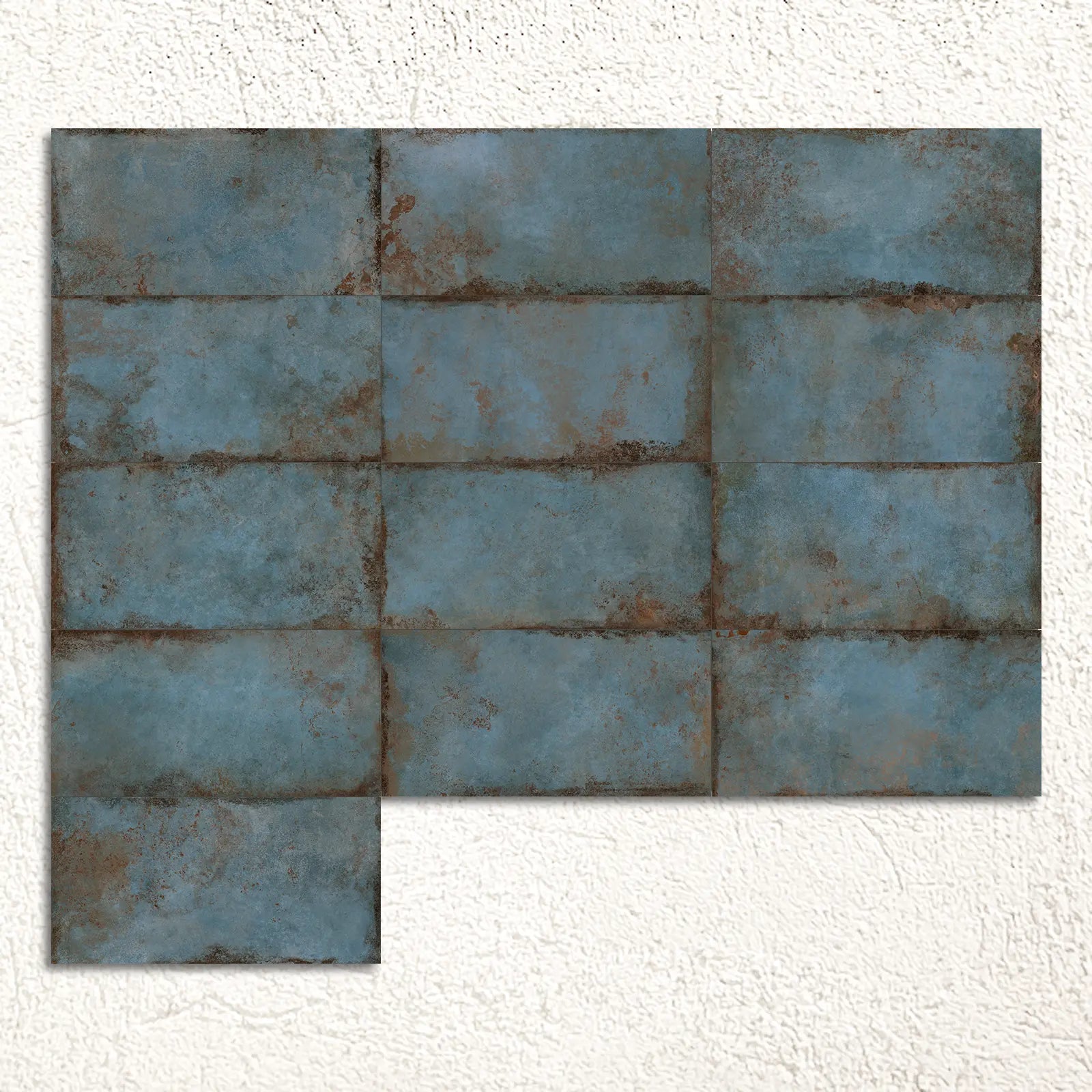 Alloy Azzurro Semi Polished 60x120cm blue metal effect porcelain tiles shown as a large surface