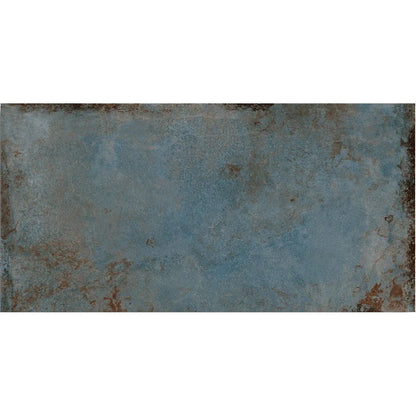 Alloy Azzurro Semi Polished 60x120cm blue metal effect porcelain tile face detail