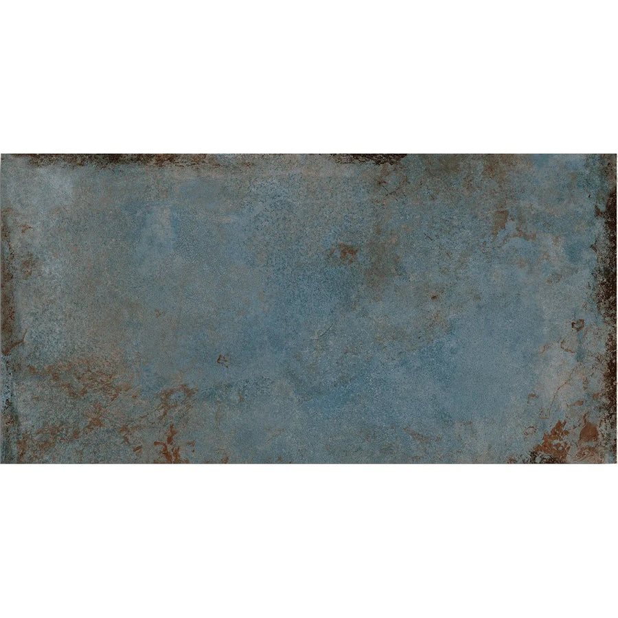 Alloy Azzurro Semi Polished 60x120cm blue metal effect porcelain tile face detail