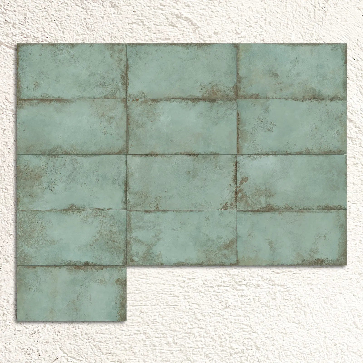 Alloy Mint Semi Polished 60x120cm pale green metal effect porcelain tiles shown as a large surface