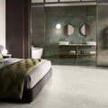 Alloy Mint Semi Polished 60x120cm pale green metal effect porcelain tiles shown in an interior