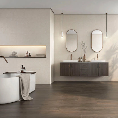 Serene Marfil 30 x 90cm glazed ceramic stone effect tile room setting