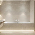 Serene Marfil Décor 30 x 90cm glazed ceramic fluted stone effect feature tile room setting