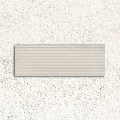 Serene Marfil Décor 30 x 90cm glazed ceramic fluted stone effect feature tile face