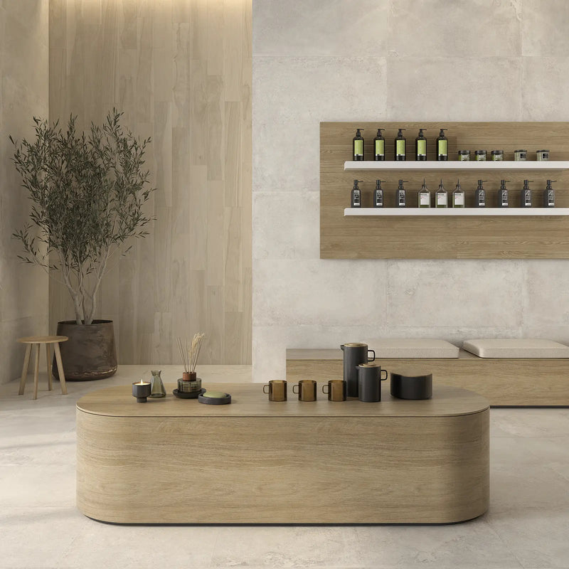 Mayfair Bone 60 x 60cm glazed porcelain tile room setting