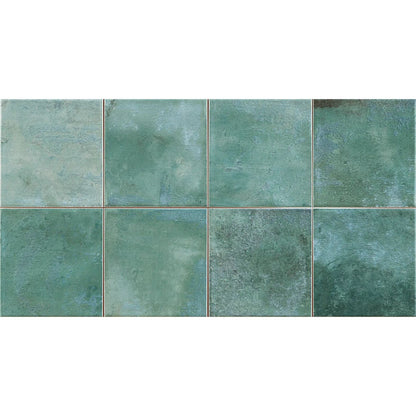 Adonara Eucalyptus gloss ceramic decorative wall tile 31.6 x 60cm, sage green face detail