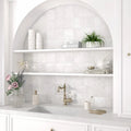 Adonara Ice decorative white wall tiles on a bathroom feature wall